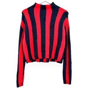 Blank NYC Red & Navy Striped Loose Fit Fuzzy Knit Sweater sz XS